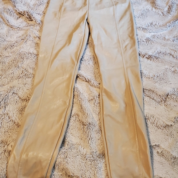 Nicole Miller Putty Tan Faux Leather Stretchy Skinny Leggings Small - Picture 2 of 10